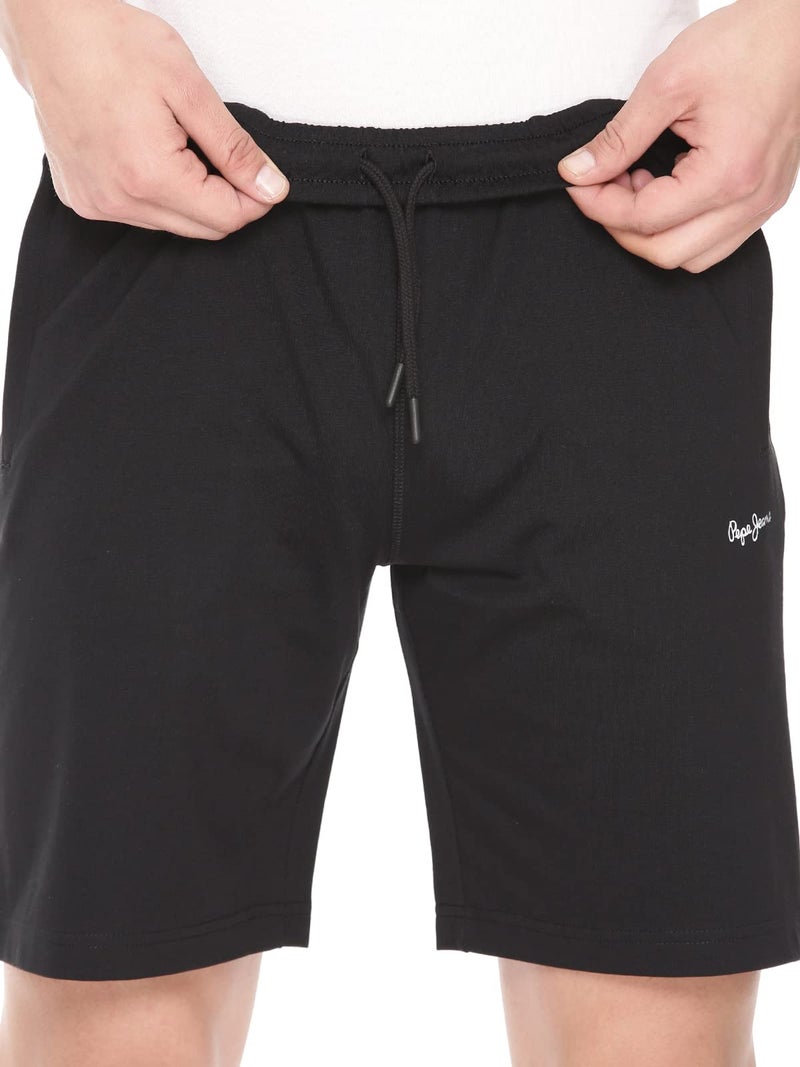 Pepe Jeans Athleisure Men Knit Cotton Stretch Shorts | Breathable Cotton Jersey, Gym and Casual Wear | with Drawstring and Zip Pocket in Black - M - Image 4