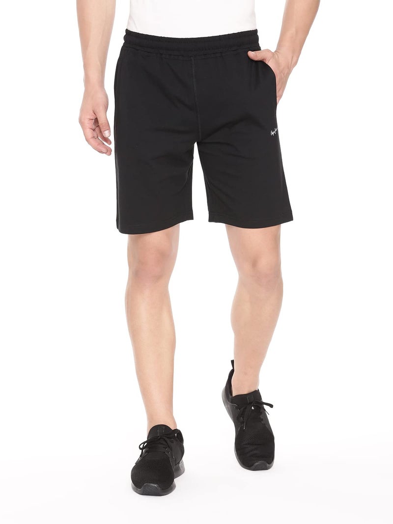 Pepe Jeans Athleisure Men Knit Cotton Stretch Shorts | Breathable Cotton Jersey, Gym and Casual Wear | with Drawstring and Zip Pocket in Black - M - Image 1