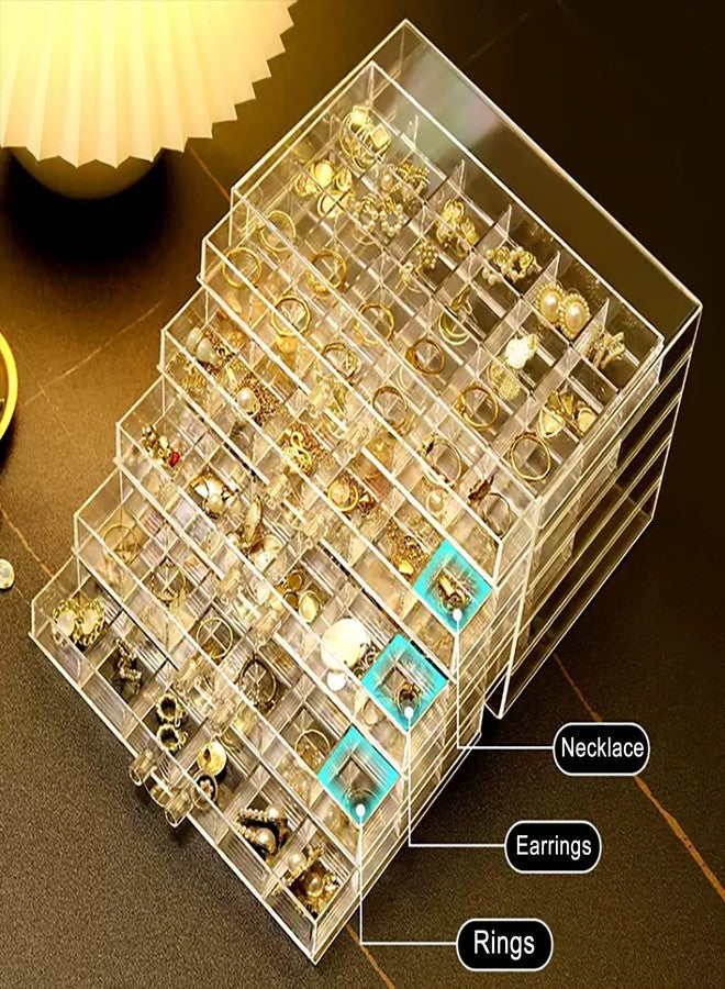 Euedue Clear Acrylic Jewelry Storage Box, Earring Jewelry Organizer with 5 Drawers, 5-Layer Jewelry Box for Women, Earrings Display Holder for Ring Bracelet Necklace, 120 Grid Compartment Storage Box - Image 3