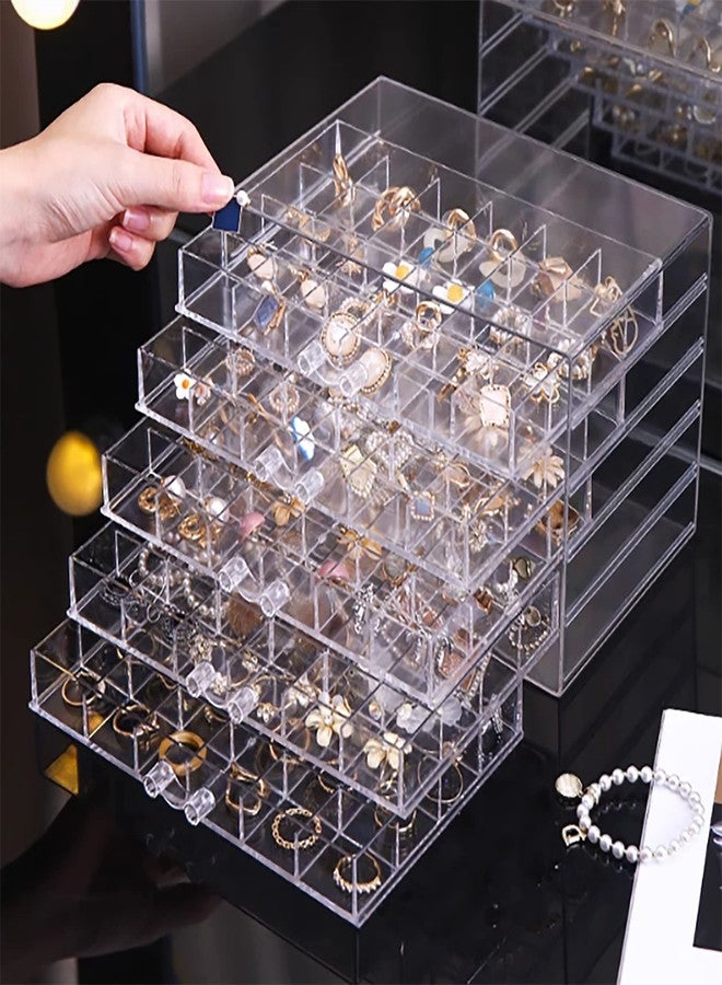Euedue Clear Acrylic Jewelry Storage Box, Earring Jewelry Organizer with 5 Drawers, 5-Layer Jewelry Box for Women, Earrings Display Holder for Ring Bracelet Necklace, 120 Grid Compartment Storage Box - Image 1
