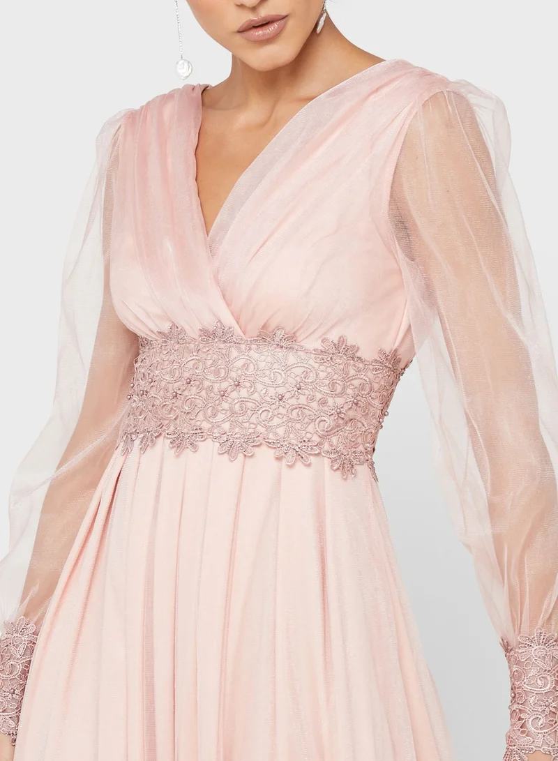 Khizana Sheer Sleeve Embroidery Dress