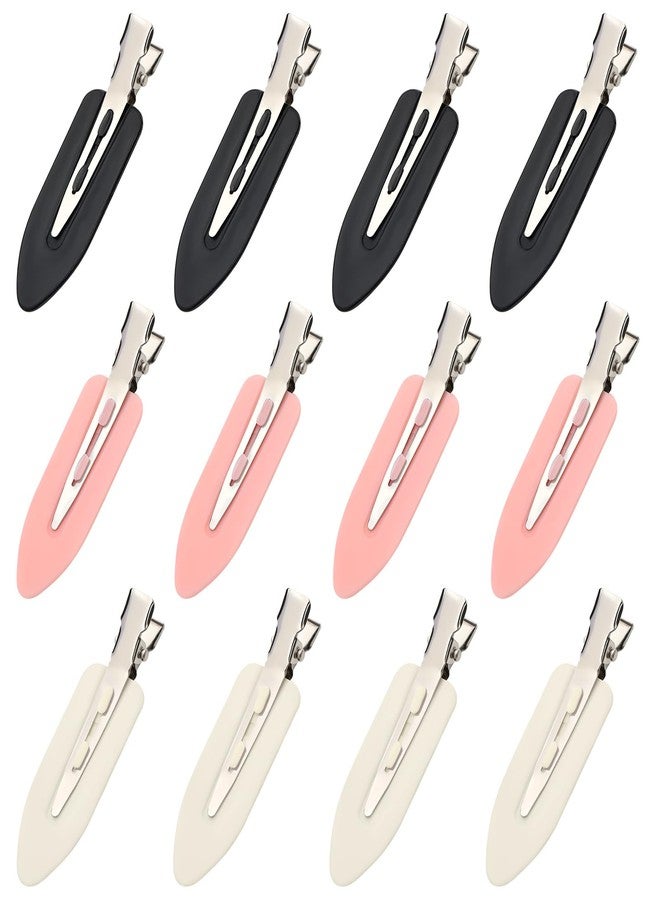 LIGHOON 12 Pcs No Crease Hair Clips, No Bend Hair Clips, Flat Hair Barrettes Alligator Duck Billed Clips for Women Girls Styling Sectioning Makeup Bangs Curl Accessories Salon Hairstyle Pink, White, Black - Image 1