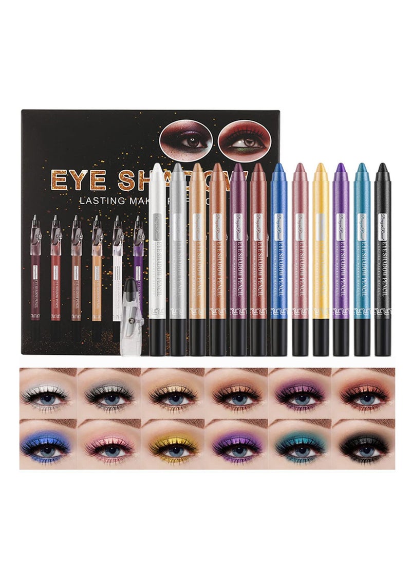Excefore Eyeshadow Stick Set, 12 Pcs Matte Eyeshadow Stick Set with Sharpener Cap, Long Lasting Pearly Sparkle Glitter Eyeshadow Pencil for Women, Girl, Show Makeup - Image 1