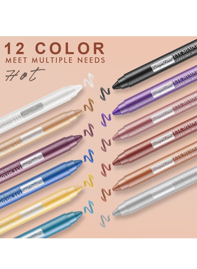 Excefore Eyeshadow Stick Set, 12 Pcs Matte Eyeshadow Stick Set with Sharpener Cap, Long Lasting Pearly Sparkle Glitter Eyeshadow Pencil for Women, Girl, Show Makeup - Image 3