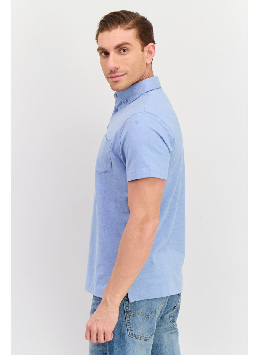 Tailorbyrd Men Regular Fit Embroidered Logo Short Sleeve Polo Shirts, Heather Blue  - Image 2