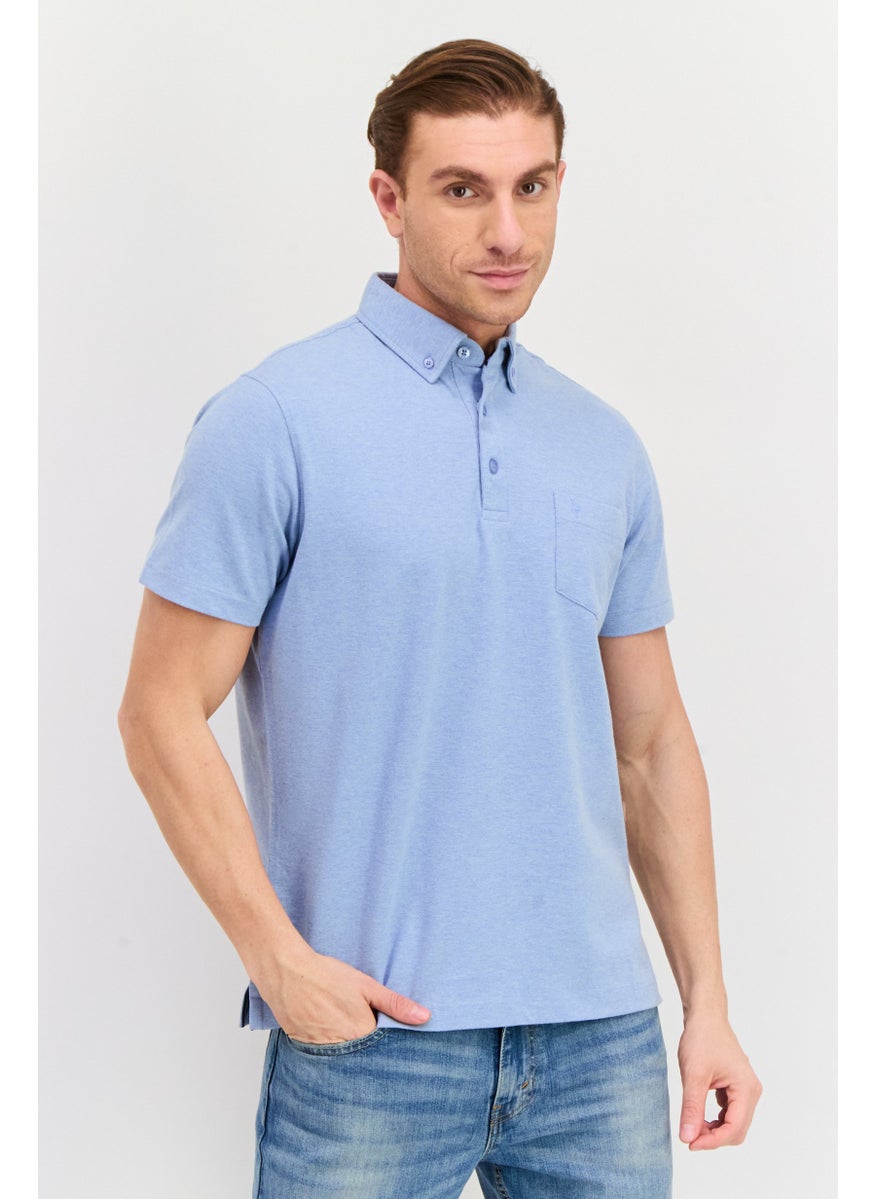 Tailorbyrd Men Regular Fit Embroidered Logo Short Sleeve Polo Shirts, Heather Blue  - Image 1