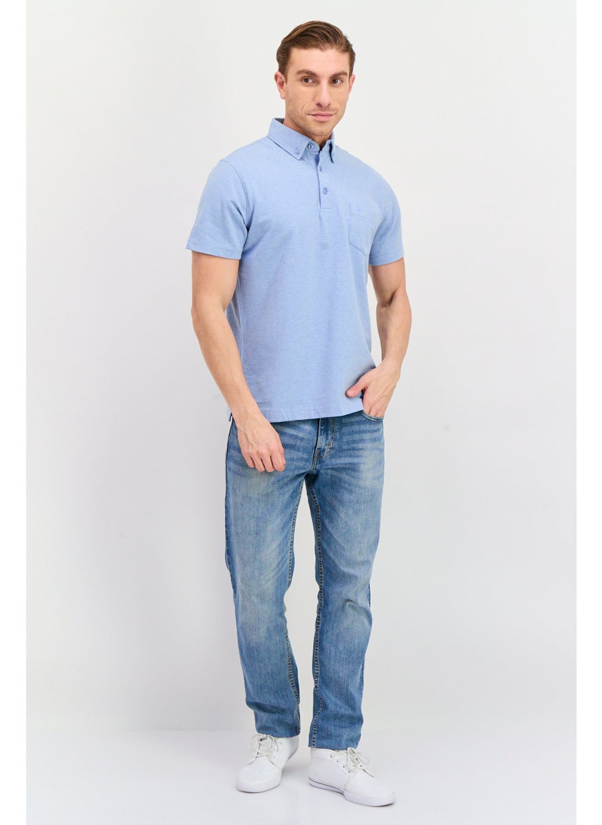 Tailorbyrd Men Regular Fit Embroidered Logo Short Sleeve Polo Shirts, Heather Blue  - Image 4