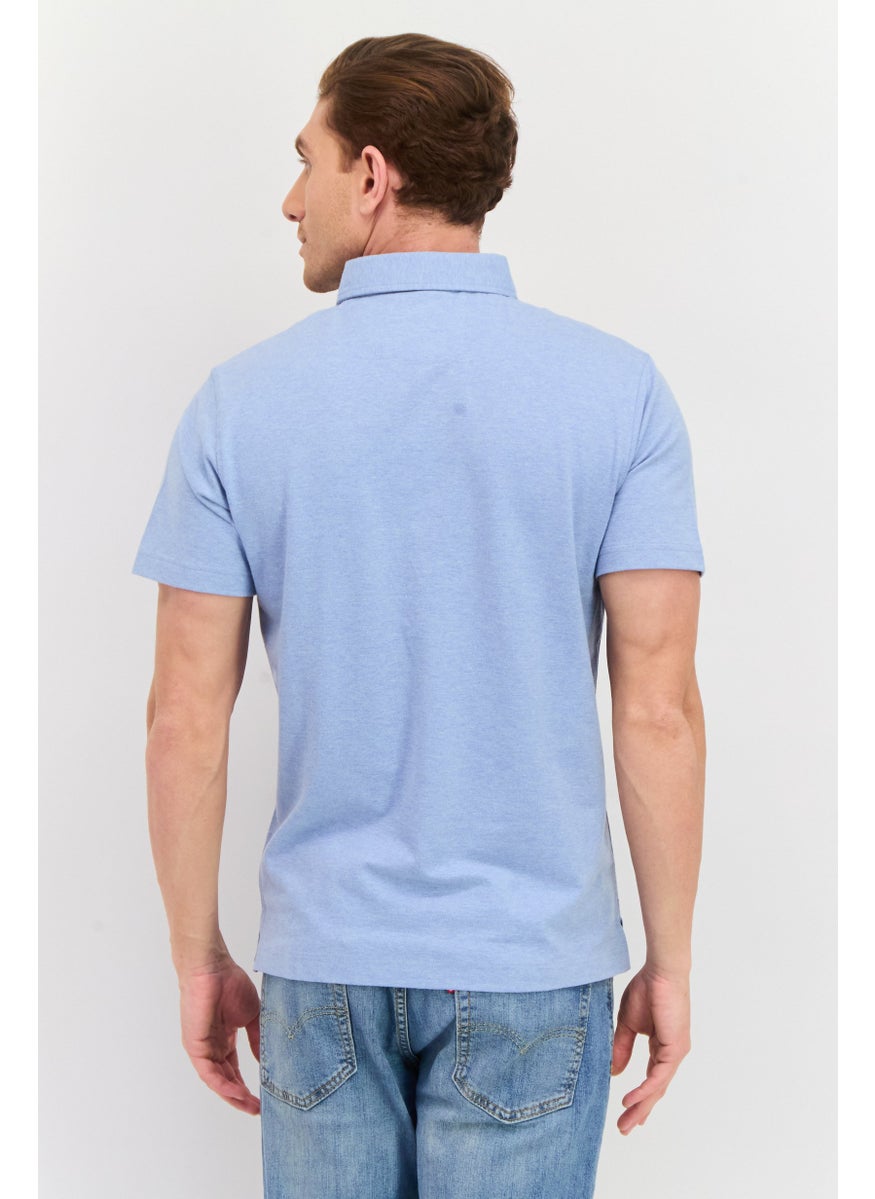 Tailorbyrd Men Regular Fit Embroidered Logo Short Sleeve Polo Shirts, Heather Blue  - Image 3