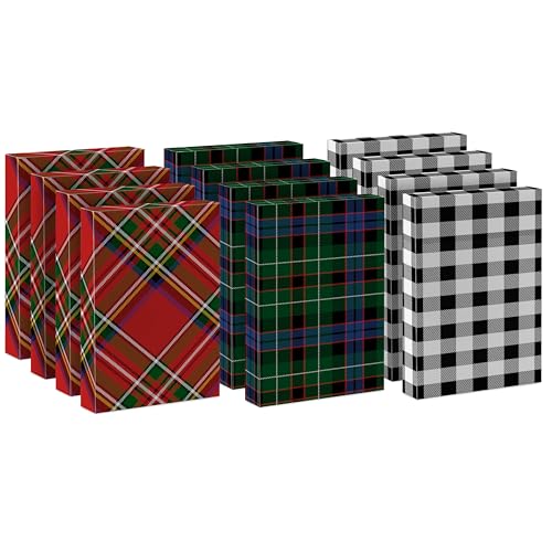 Hallmark Medium Christmas Gift Boxes with Lids 12 Shirt Boxes 3 Designs Blue Green Red Plaid Black Buffalo Check for Christmas Hanukkah Birthdays Fathers Day - Image 1
