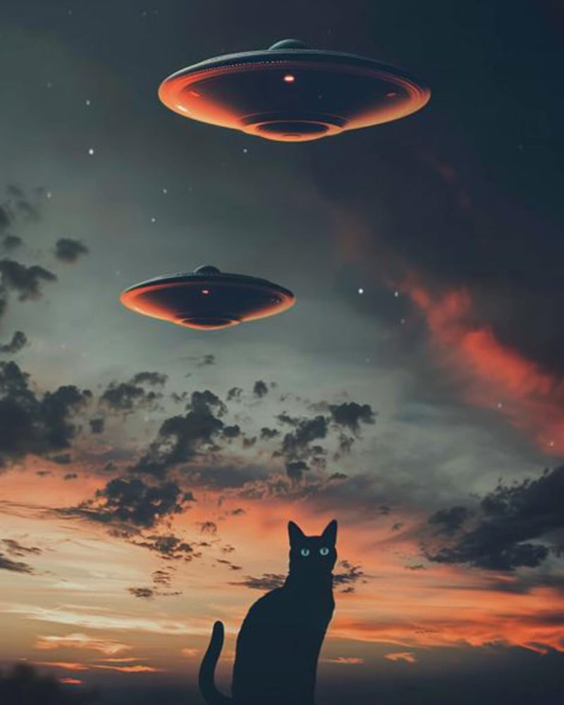 Tucocoo UFO Paint by Bumbers for Adults Beginner Black Cat DIY Paint by Numbers Acrylic Paint Canvas Sunset Moon Bedroom Decor Fantasy Scene Dark Clouds Painting Kits Art 16x20 Inch ï¼ˆWithout Frame ï¼‰ - Image 1
