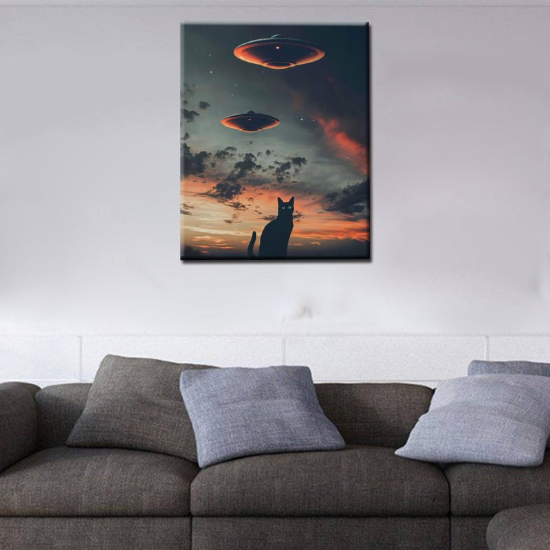 Tucocoo UFO Paint by Bumbers for Adults Beginner Black Cat DIY Paint by Numbers Acrylic Paint Canvas Sunset Moon Bedroom Decor Fantasy Scene Dark Clouds Painting Kits Art 16x20 Inch ï¼ˆWithout Frame ï¼‰ - Image 3