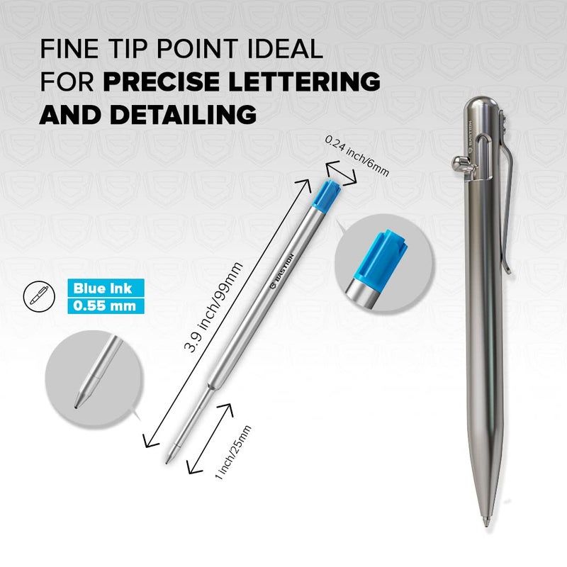BASTION Pen Refill Ballpoint Blue | Replacement for All Bastion Bolt Action Pens | Standard Pen Ink Refills Cartridge (Blue 6 pc) - Image 3