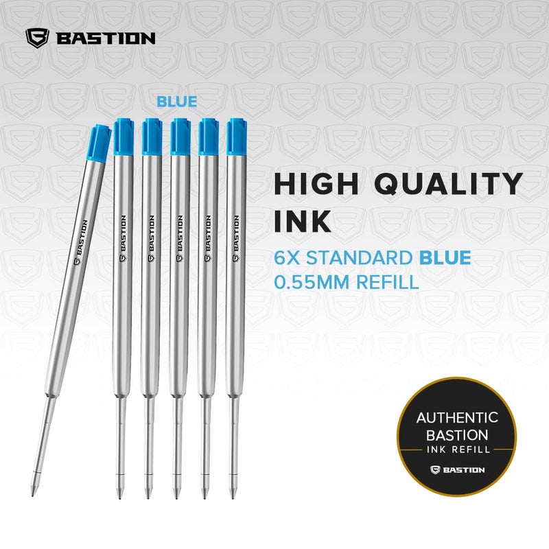 BASTION Pen Refill Ballpoint Blue | Replacement for All Bastion Bolt Action Pens | Standard Pen Ink Refills Cartridge (Blue 6 pc) - Image 2
