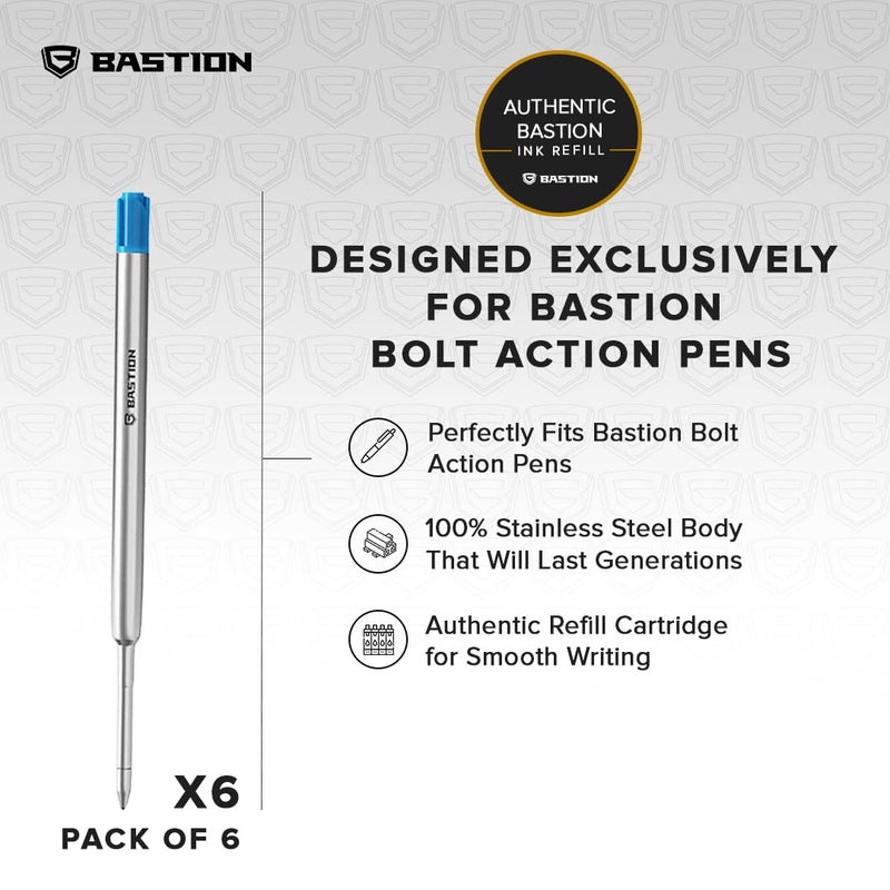 BASTION Pen Refill Ballpoint Blue | Replacement for All Bastion Bolt Action Pens | Standard Pen Ink Refills Cartridge (Blue 6 pc) - Image 4