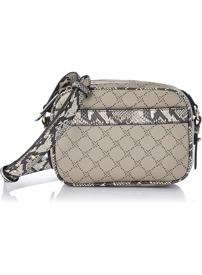 NINE WEST Irina Camera Hand Bag Beige Logo Multi - Image 1