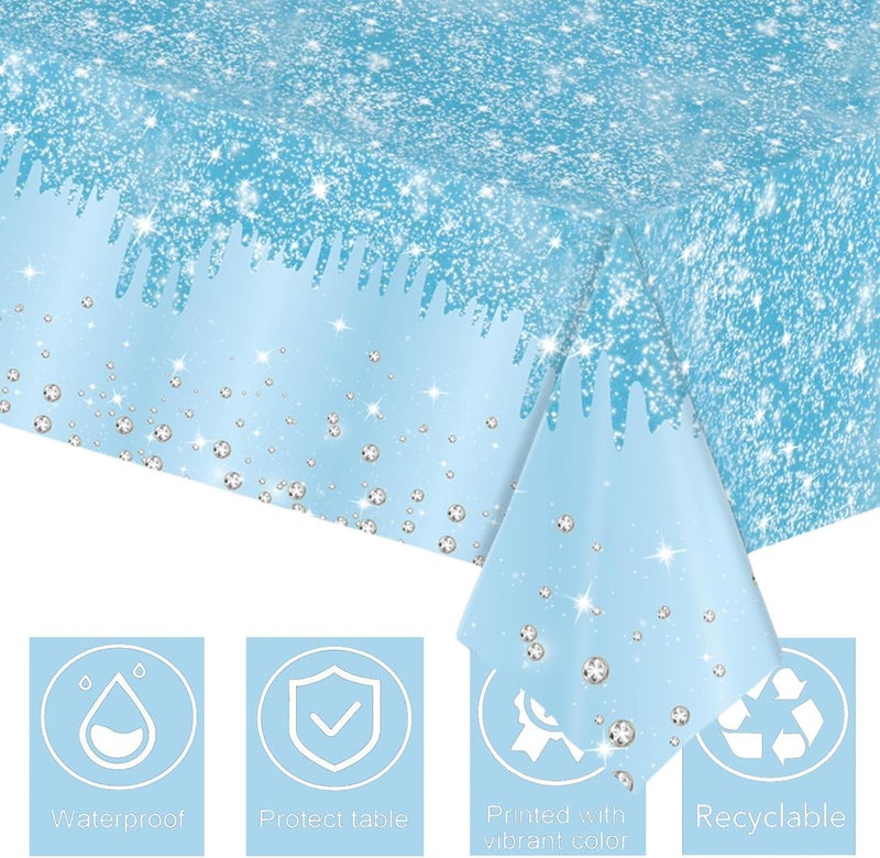 Mienocol 2pcs Pastel Blue Table Cloth Party Disposable Tablecloths,137 x274cm Shiny Glitter Diamond Blue Party Rectangular Dining Table Cover Baby Blue Tablecloths for Baby Shower,Wedding,Birthday Party Décor - Image 3