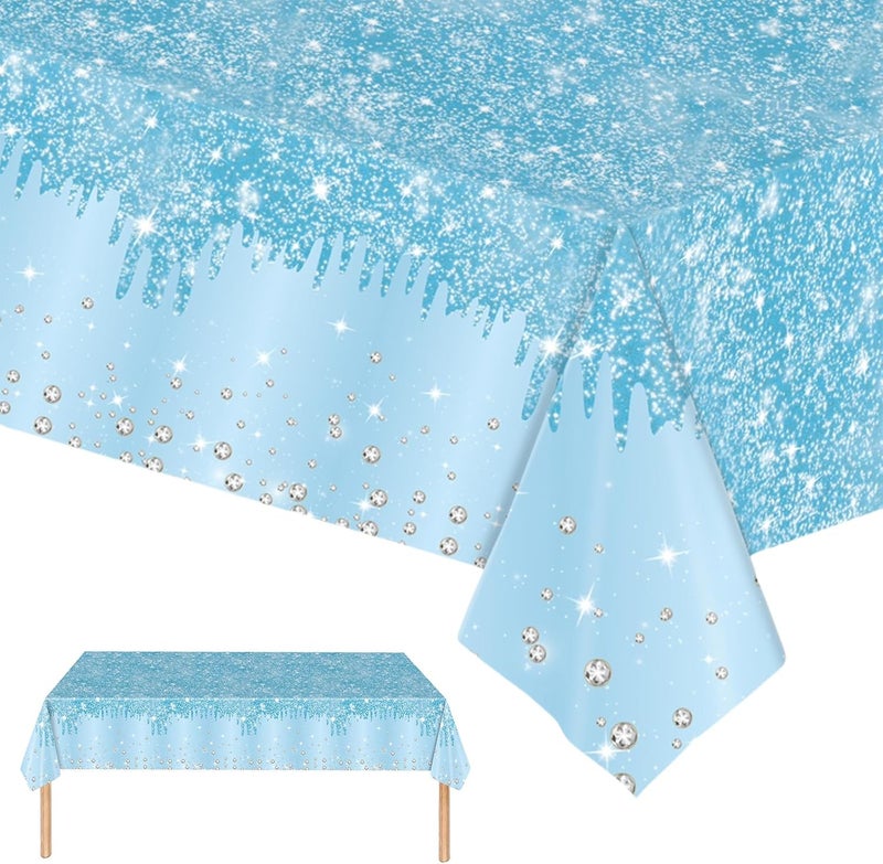 Mienocol 2pcs Pastel Blue Table Cloth Party Disposable Tablecloths,137 x274cm Shiny Glitter Diamond Blue Party Rectangular Dining Table Cover Baby Blue Tablecloths for Baby Shower,Wedding,Birthday Party Décor - Image 1