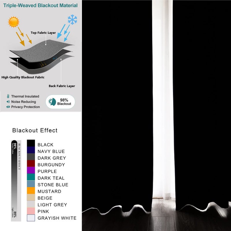 Pickluc Grommet Blackout Curtain for Living Room, Light Blocking Drapes, Thermal Insulated, Noise Reduction, 52 Inches Wide x 84 Inches Long, Black, 2 Panels - Image 5