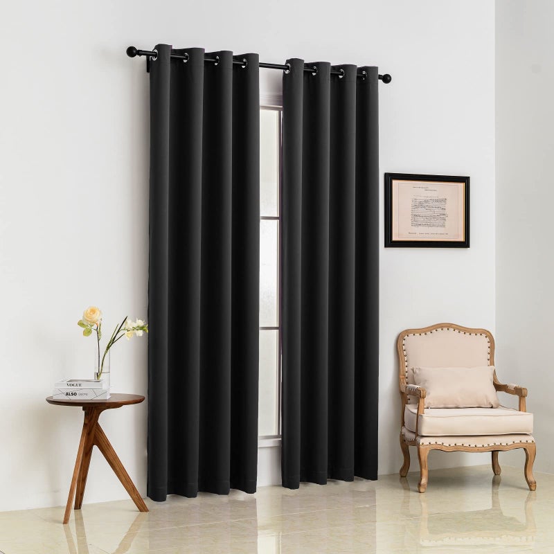 Pickluc Grommet Blackout Curtain for Living Room, Light Blocking Drapes, Thermal Insulated, Noise Reduction, 52 Inches Wide x 84 Inches Long, Black, 2 Panels - Image 2