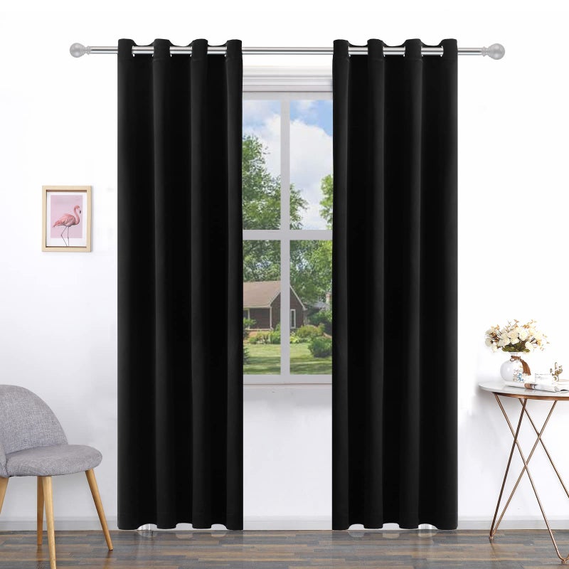 Pickluc Grommet Blackout Curtain for Living Room, Light Blocking Drapes, Thermal Insulated, Noise Reduction, 52 Inches Wide x 84 Inches Long, Black, 2 Panels - Image 1