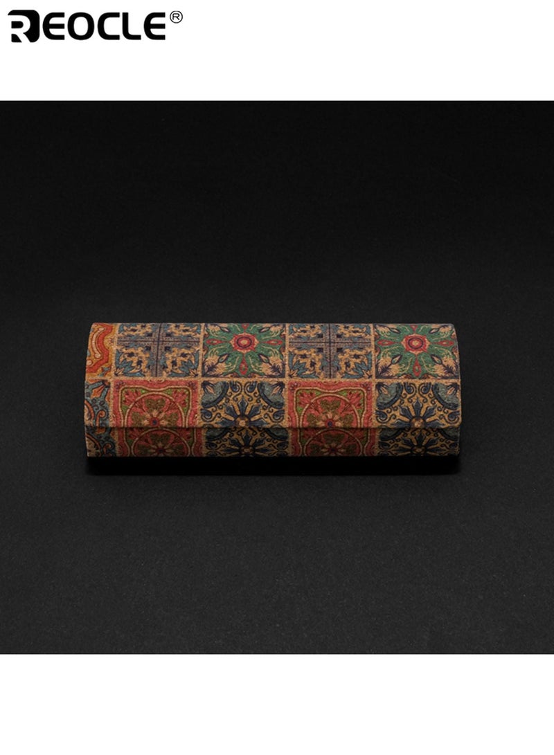 REOCLE Vintage Bohemian Magnetic Eyeglass Case Portable Artificial Leather Glasses Holder Protective Boxed Accessory Boho Chic Design For Men Women - Image 1