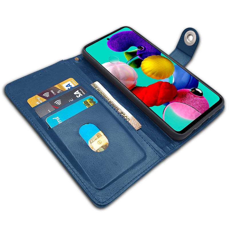 Pikkme Samsung Galaxy A51 Flip Cover| PU Leather Finish | 360 Protection | Wallet & Stand | Strong Magnetic Flip Case for Samsung Galaxy A51 (Blue Button) - Image 3