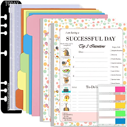 Rancco A5 Planner Inserts Daily Planner To Do List Refills, 90 Sheet 180 Page 6-Hole Successful Day Refills w/Binder Divider, Pouch, Ruler, Index Tab for Filofax, Journal, Undated,5.7x8.3inch - Image 1