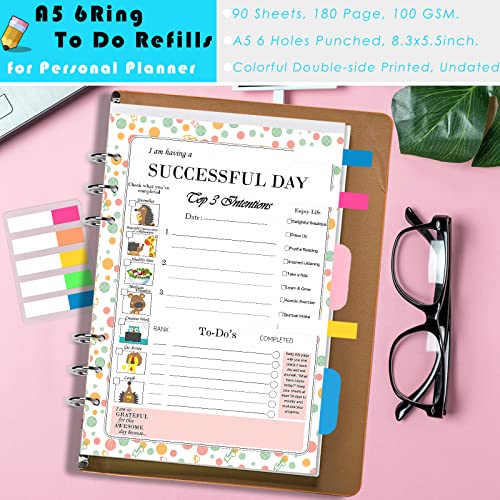Rancco A5 Planner Inserts Daily Planner To Do List Refills, 90 Sheet 180 Page 6-Hole Successful Day Refills w/Binder Divider, Pouch, Ruler, Index Tab for Filofax, Journal, Undated,5.7x8.3inch - Image 3