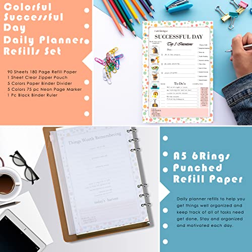 Rancco A5 Planner Inserts Daily Planner To Do List Refills, 90 Sheet 180 Page 6-Hole Successful Day Refills w/Binder Divider, Pouch, Ruler, Index Tab for Filofax, Journal, Undated,5.7x8.3inch - Image 4