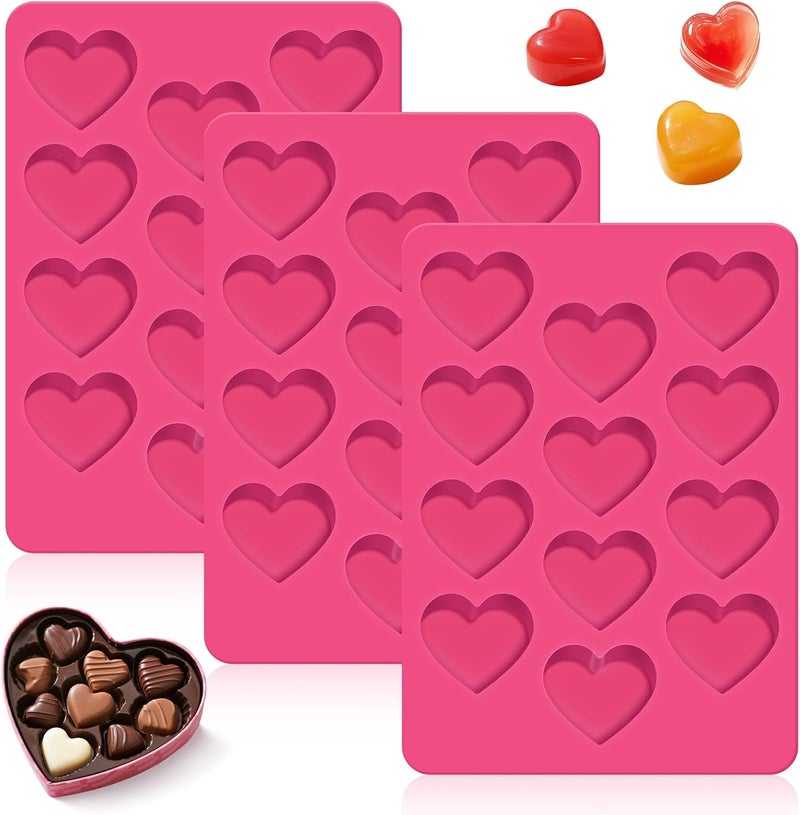 feehope 3Pcs Heart Molds Silicone, Premium Heart Silicone Mold for Baking, Chocolate, Non-stick Silicone Heart Mold for Cakes Candies Soap - Image 1