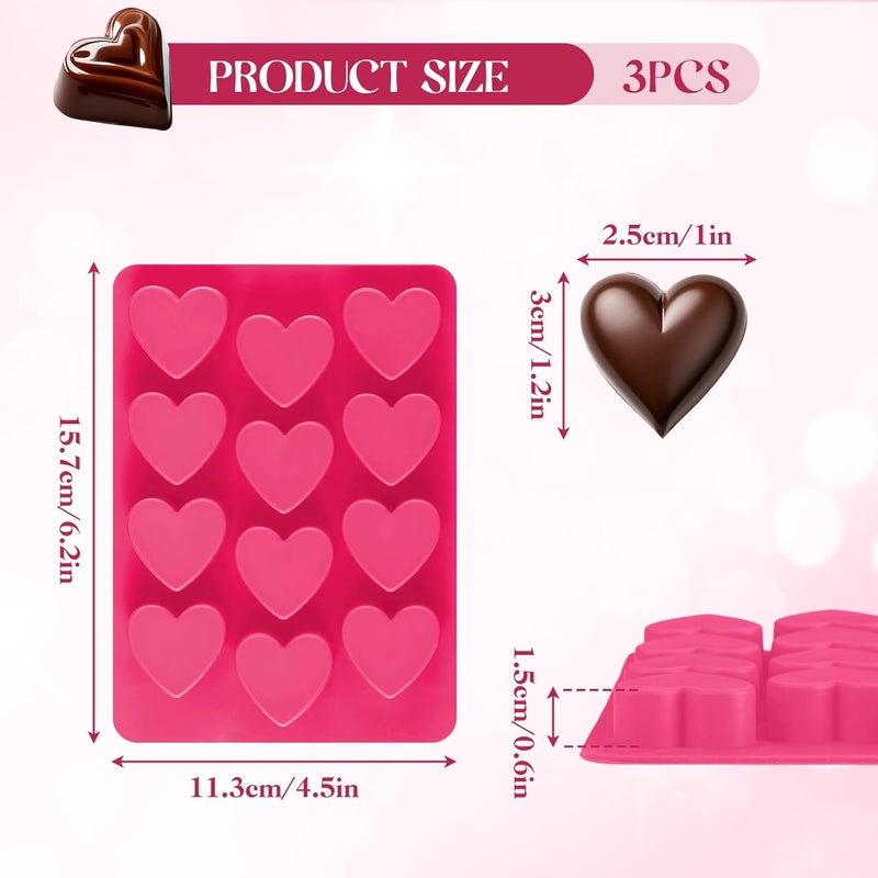 feehope 3Pcs Heart Molds Silicone, Premium Heart Silicone Mold for Baking, Chocolate, Non-stick Silicone Heart Mold for Cakes Candies Soap - Image 2