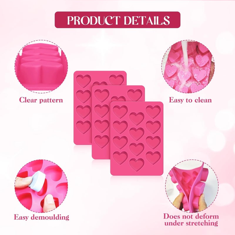 feehope 3Pcs Heart Molds Silicone, Premium Heart Silicone Mold for Baking, Chocolate, Non-stick Silicone Heart Mold for Cakes Candies Soap - Image 3