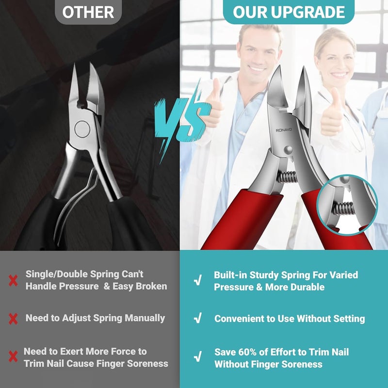 RONAVO Nail Clipper Set - Ingrown Toenail Treatment & Toenail Clippers for Ingrown Nails,Heavy Duty Professional Toe Nail Clippers for Men/Women, Large Toenail Scissors,Long Handle Safety Strong RONAVO(Red)… - Image 2