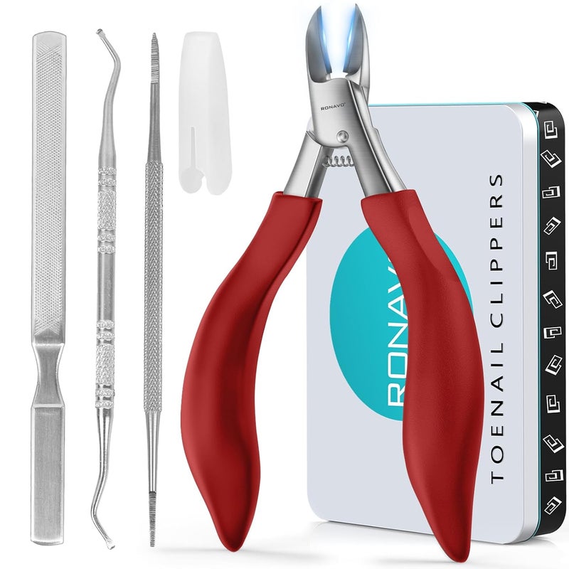 RONAVO Nail Clipper Set - Ingrown Toenail Treatment & Toenail Clippers for Ingrown Nails,Heavy Duty Professional Toe Nail Clippers for Men/Women, Large Toenail Scissors,Long Handle Safety Strong RONAVO(Red)… - Image 1