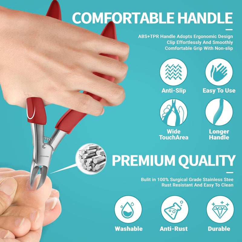 RONAVO Nail Clipper Set - Ingrown Toenail Treatment & Toenail Clippers for Ingrown Nails,Heavy Duty Professional Toe Nail Clippers for Men/Women, Large Toenail Scissors,Long Handle Safety Strong RONAVO(Red)… - Image 5