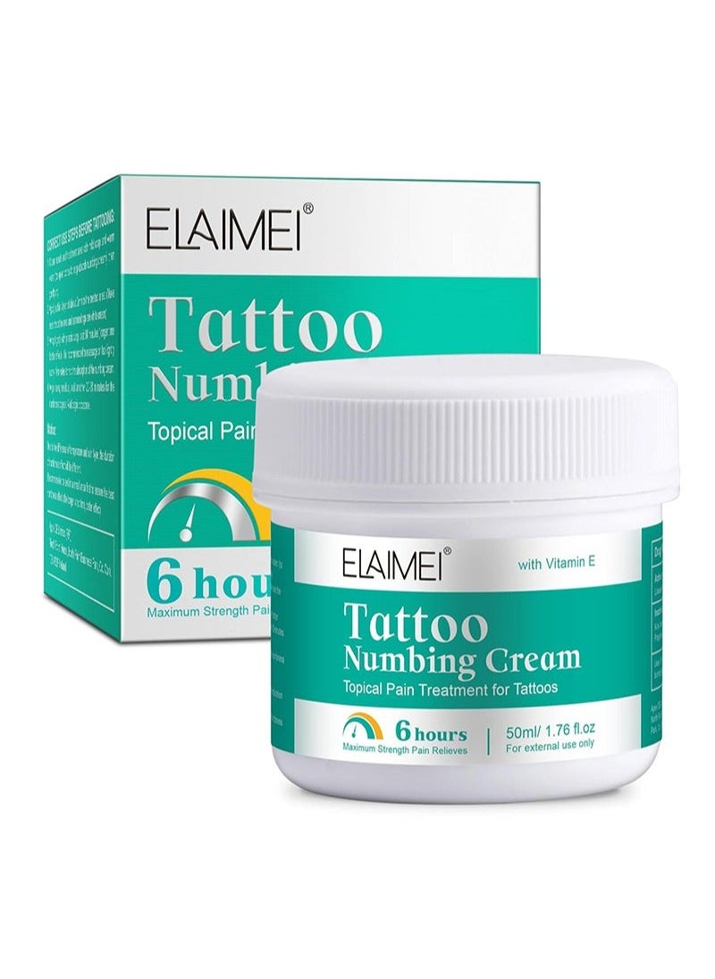 Elaimei Tattoo Numbing Cream Before Tattoo, 6-8 Hours Maximum Strength Painless Tattoo Numbing Cream for Tattoos with Aloe Vera, Vitamin E, Lecithin（50ml）  - Image 1