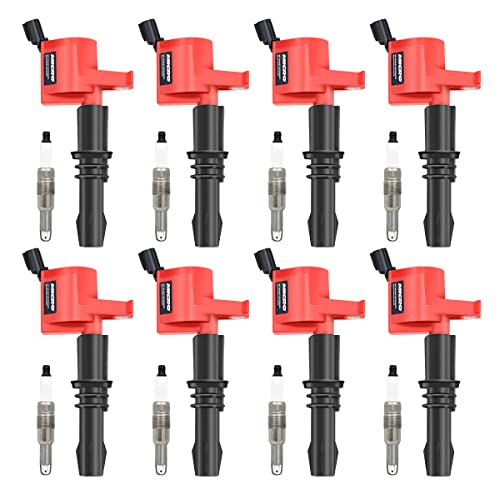 Micro Set of 8 High Performance RED Ignition Coils & Iridium Spark Plug Replacement for Ford F150 Expedition F250 Compatible with Lincoln Mark LT Navigator 5.4L V8 C1541 DG511 SP546 - Image 1
