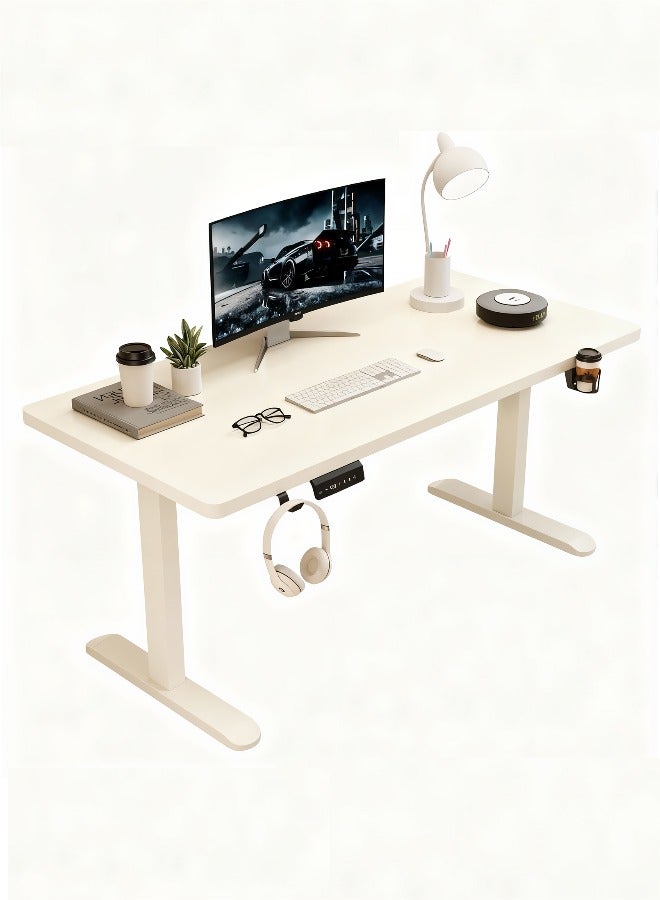 Electric Height Adjustable Standing Desk (White), 100/120/140*60cm Stand Up Desk Workstation, Ergonomic Computer Table Ideal for Home and Office - Image 1