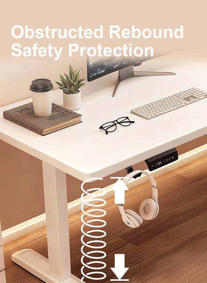 Electric Height Adjustable Standing Desk (White), 100/120/140*60cm Stand Up Desk Workstation, Ergonomic Computer Table Ideal for Home and Office - Image 5