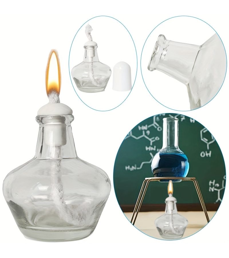 1 Pack 2.03 Oz Alcohol Lamp with 6 Alcohol Wicks Thick Glass Spirit Lamp Laboratory Bench Lamp Heating Equipment Safe Easy to Clean - Image 1