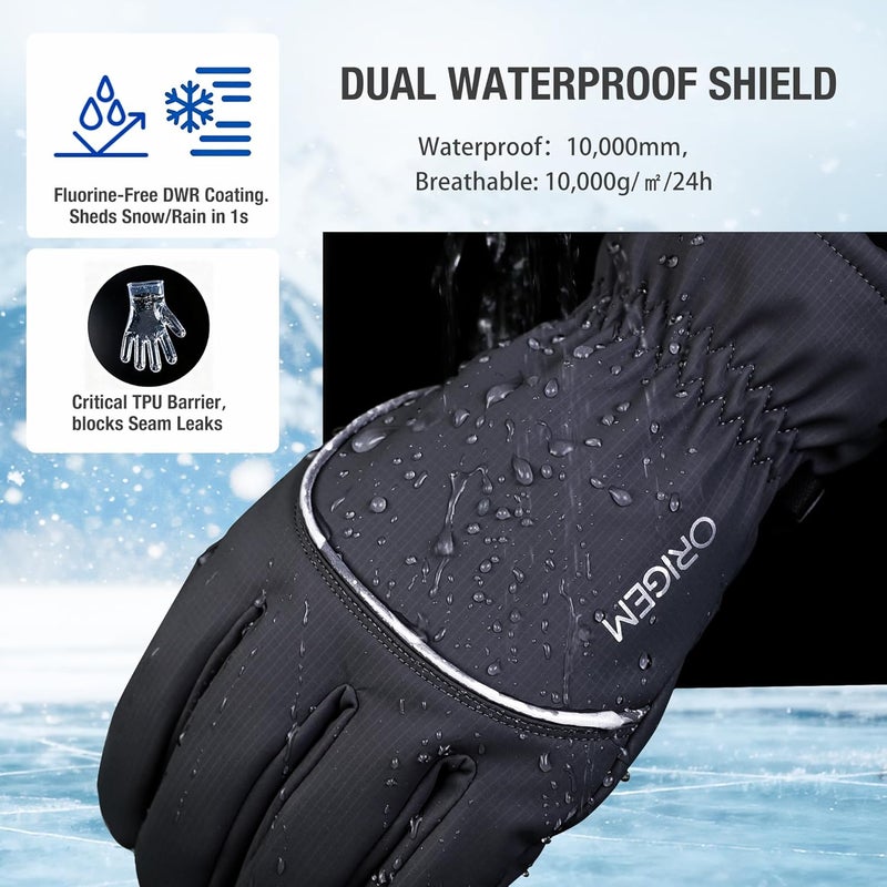 Origem Winter Warm Waterproof Gloves for Men and Women - 3M Thinsulate & Polar Fleece, Touchscreen Cold Weather Ski Gloves - Image 2