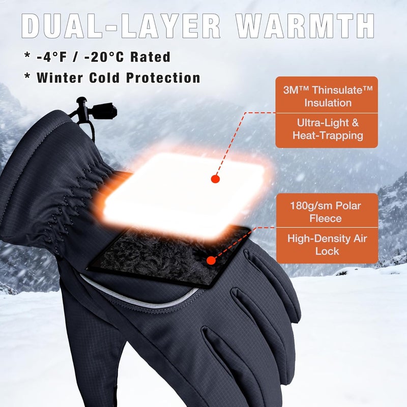 Origem Winter Warm Waterproof Gloves for Men and Women - 3M Thinsulate & Polar Fleece, Touchscreen Cold Weather Ski Gloves - Image 3