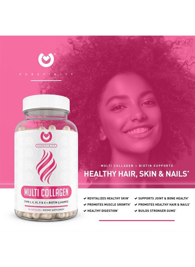 PUREFINITY Collagen Peptides Pills - Types I,II,III,V & X with Biotin & Hyaluronic Acid – Supports Anti-Aging, Healthy Hair, Skin, Bones & Nails - Keto & Paleo Friendly Hydrolyzed Protein – 90ct. - Image 2