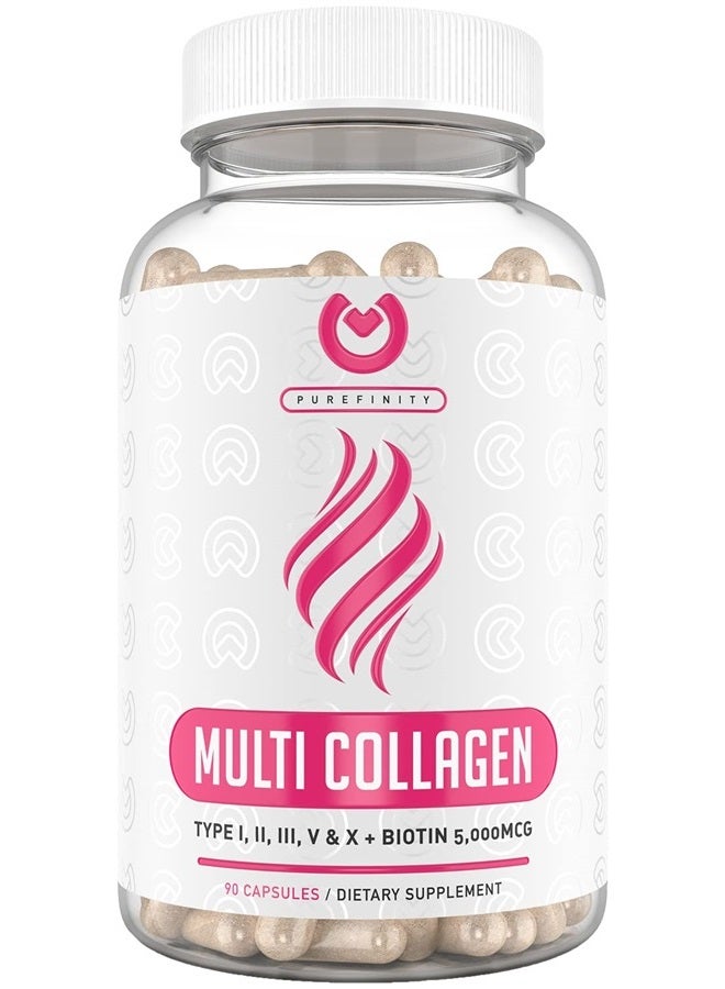 PUREFINITY Collagen Peptides Pills - Types I,II,III,V & X with Biotin & Hyaluronic Acid – Supports Anti-Aging, Healthy Hair, Skin, Bones & Nails - Keto & Paleo Friendly Hydrolyzed Protein – 90ct. - Image 1