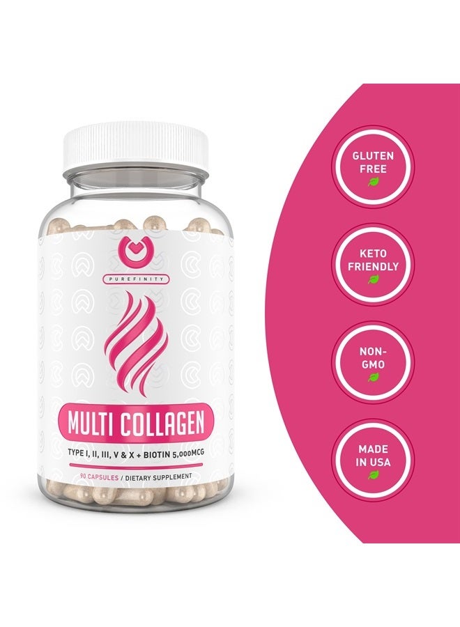 PUREFINITY Collagen Peptides Pills - Types I,II,III,V & X with Biotin & Hyaluronic Acid – Supports Anti-Aging, Healthy Hair, Skin, Bones & Nails - Keto & Paleo Friendly Hydrolyzed Protein – 90ct. - Image 4