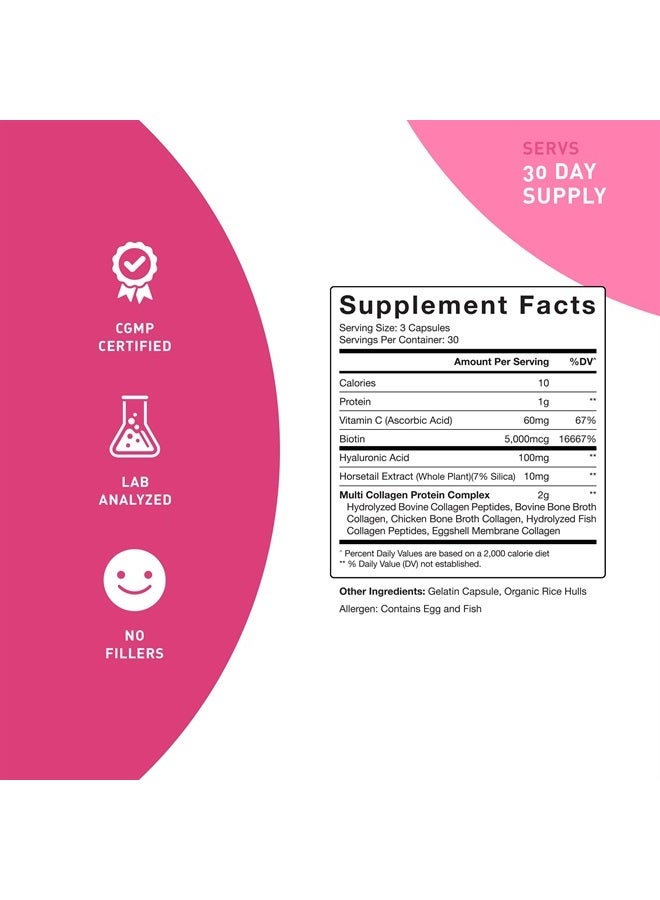 PUREFINITY Collagen Peptides Pills - Types I,II,III,V & X with Biotin & Hyaluronic Acid – Supports Anti-Aging, Healthy Hair, Skin, Bones & Nails - Keto & Paleo Friendly Hydrolyzed Protein – 90ct. - Image 5