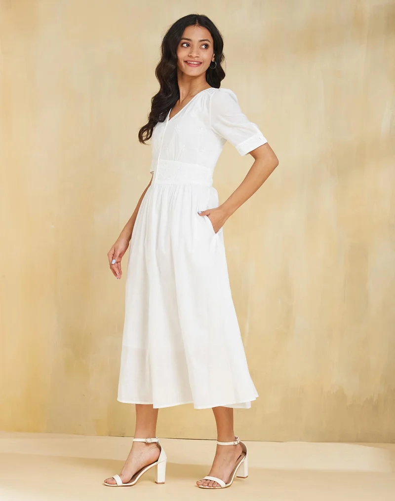 Fabindia White Button-Down Dress