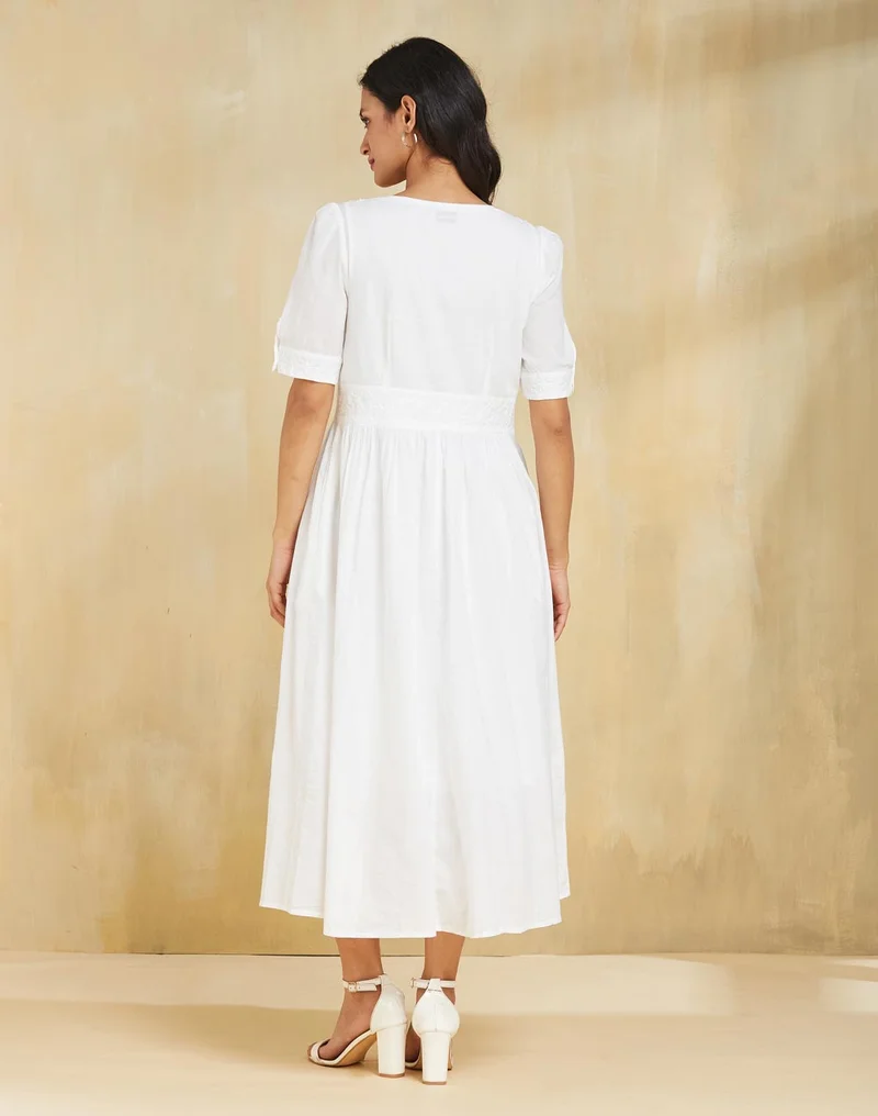 Fabindia White Button-Down Dress