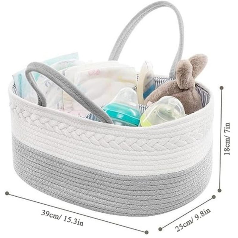 Baby Nappy Caddy, Nappy Organiser, Nursery Bohemian cotton rope storage basket, Portable Car Organizer with Removable Inserts Gray - Image 5