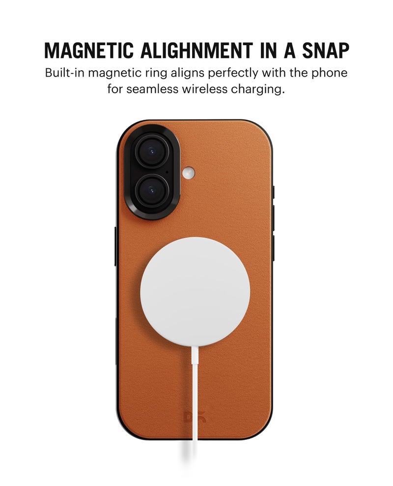 DailyObjects Leatherite Case for iPhone 16 Plus Compatible with Mag-Safe Wireless Charging | Tan-Grey Hybrid Magnetic Back Cover - Image 2